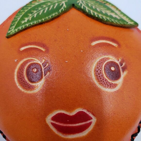 ORANGE FRUIT Pendant Jewelry Pouch Handmade Leather Whimsy Gift Zip Coin Purse - Picture 4 of 13